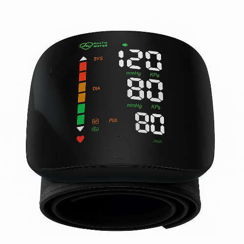 Digital blood pressure monitor on a white background